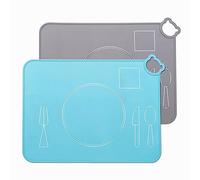 Silicone Placemats for Kids,Montessori Toddler Dining Mat, Baby Portable Food Mat Travel Set of 2 (Blue)
