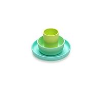 Silicone Plate, Bowl and Cup Set for Toddlers, Kids and Children (Lime, Mint, Blue)
