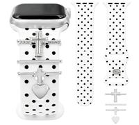 Silicone Polka Dot Printed Band Compatible with Apple Watch Band Women 40mm 41mm 38mm 42mm 44mm 45mm 46mm 49mm, Soft White Silicone Strap with Charms for iWatch Series 11 10 9 8 7 6 5 4 SE/Ultra 3 2 1