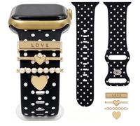 Silicone Polka Dot Printed Band Compatible with Apple Watch Band Women 40mm 41mm 38mm 42mm 44mm 45mm 46mm 49mm, Soft Black Silicone Strap with Charms for iWatch Series 11 10 9 8 7 6 5 4 SE/Ultra 3 2 1