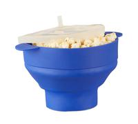 Relaxdays Silicone Microwave Popcorn Maker, Collapsible Popcorn Popper, No Oil, Blue