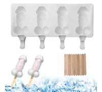Silicone Popsicle Molds, 4 Cavities Penis Popsicle Molds with Sticks, Cold/Heat-Resistant Ice Cream Molds, Non-Stick Reusable DIY Ice Molds for Juice Smoothies Fruit Yogurt