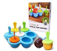 Silicone Popsicle Molds 7-cavity DIY Ice Pop Mold with Colorful Sticks For egg biting ice cream molds baby food storage containers non stick cake molds (Blue)