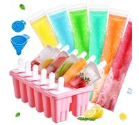 Silicone Popsicle Molds,BPA Free Reusable Ice Pop Molds with Popsicle Sticks,100 Disposable Popsicle Bags & Funnel,Easy Release Homemade Frozen Treat Maker (Pink, 12-Cav)