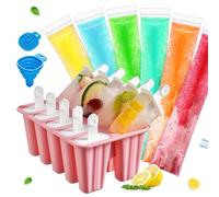 Silicone Popsicle Molds,BPA Free Reusable Ice Pop Molds with Popsicle Sticks,100 Disposable Popsicle Bags & Funnel,Easy Release Homemade Frozen Treat Maker (Pink, 10-Cav)