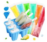 Silicone Popsicle Molds,BPA Free Reusable Ice Pop Molds with Popsicle Sticks,100 Disposable Popsicle Bags & Funnel,Easy Release Homemade Frozen Treat Maker (Blue, 6-Cav)