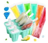Silicone Popsicle Molds,BPA Free Reusable Ice Pop Molds with Popsicle Sticks,100 Disposable Popsicle Bags & Funnel,Easy Release Homemade Frozen Treat Maker (Green, 6-Cav)