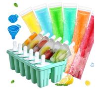 Silicone Popsicle Molds,BPA Free Reusable Ice Pop Molds with Popsicle Sticks,100 Disposable Popsicle Bags & Funnel,Easy Release Homemade Frozen Treat Maker (Green, 12-Cav)