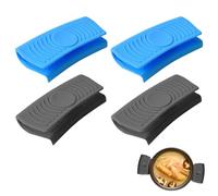 Silicone Pot Holder, 2 Pairs, Blue & Grey, 8 x 4.5 cm, Heat Resistant Up to 475°F, Non-Slip, Easy to Clean