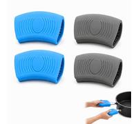 Silicone Pot Holder 2 Pairs, Heat Resistant Up to 250°C, Non-Slip Pan Handle Cover for Frying Pan Cast Iron Skillet, Easy to Clean Kitchen Grips, Blue & Grey, 8 x 4.5 cm