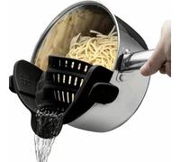 Silicone Pot Strainer, Adjustable Silicone Clip On Strainer for Pots Pans and Bowls, Kitchen Pot Strainer, Hand Held Pot Drainer, Food Strainers, Colander with Clip, Kitchen Tools (Black)
