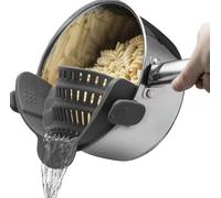Silicone Pot Strainer, Adjustable Silicone Clip On Strainer for Pots Pans and Bowls, Kitchen Pot Strainer, Hand Held Pot Drainer, Food Strainers, Colander with Clip, Kitchen Tools (Grey)