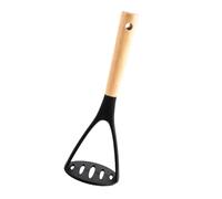 Silicone Potato Press with Wooden Handle Cooking Utensils Masher, Mini Potato Masher for Pressing Mashed Potatoes, Garlic, Sweet Potatoes, etc (Black)