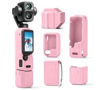 Silicone Protective Case for DJI Osmo Pocket 4P Accessories, Soft Sleeve Skin Silicone Protective Cover with Tempered Glass Screen Protector, Screen & Lens Cover, Osmo FrameTap Case (Pink)