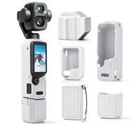 Silicone Protective Case for DJI Osmo Pocket 4P Accessories, Soft Sleeve Skin Silicone Protective Cover with Tempered Glass Screen Protector, Screen & Lens Cover, Osmo FrameTap Case (Light Gray)