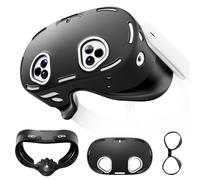 Silicone Protective Case Set for Meta Quest 3S, VR Accessories Kit with Sweat - Proof PU Face Pad, Silicone Shell Cover, Lens Protector, Soft, Durable, Washable (Black)