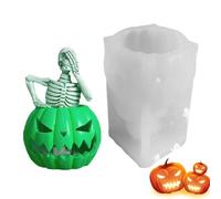Silicone Pumpkin Skeleton Candle Mold Soap Maker Handmade Home Aromatherapy Casting Mould for Fondant Candy Cake Cupcake Spooky Desktop Decorations