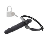 Silicone Realistic Dildo Head Double Gag with Lock Bondage Gear & Accessories Leather Bondage Ball Gag Breathable Cock Sex Gag with Holes Open Mouth Gag Sex Toys