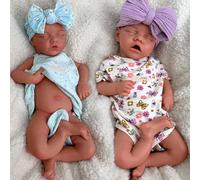 silicone reborn baby dolls Lifelike Full Body Tan Realistic 17" Sleeping Newborn Girl Doll Handmade Toy Flexible Limbs (Twin A+Twin B)