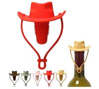 Silicone Red cowboy hat wine stopper, Funny Hat Shaped Wine Stoppers Decorative Wine Sealer Bottle Caps, leak-proof Reusable wine stoppers, Cute Kitchen Gadgets Wine Accessories Tools Gifts (Red)