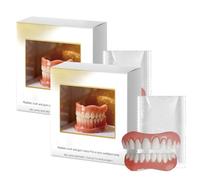Silicone Reline Denture Set,Boil and Bite Comfort Fit False Teeth Set, Natural Looking Upper & Lower False Teeth, Soft Comfortable for Social Occasion & Daily Wear (2 pcs)