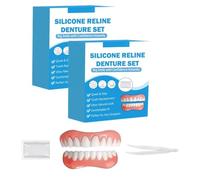 Silicone Reline Denture Set,Easy Wear False Teeth Set Full Dentures,Dentures that Fit Over Existing Teeth for Confident Daily Smile (2 Set)