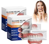 Silicone Reline Denture Set, Lightweight Nursing Braces, Soft Denture Reline Kit, Dentures False Teeth Set for Adults,Upper and Lower Denture,Snap on Veneers Teeth for Men Women Adults (2pcs)