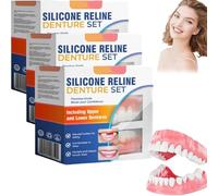 Silicone Reline Denture Set, Lightweight Nursing Braces, Soft Denture Reline Kit, Dentures False Teeth Set for Adults,Upper and Lower Denture, Men Women Snap on Veneers Teeth (3 pcs)