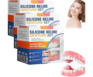 Silicone Reline Denture Set, Lightweight Nursing Braces, Soft Denture Reline Kit, Dentures False Teeth Set for Adults,Upper and Lower Denture, Men Women Snap on Veneers Teeth (3 pcs)