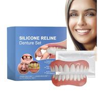 Silicone Reline Denture Set,Soft Dentures False Teeth Set,Snap on Denture Reliner Kit,Snap on Dentures Upper and Lower Matching Set,Clip in Veneers Teeth,Fake Teeth Kit,Denture Repair Kit