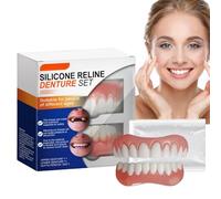 Silicone Reline Denture Set,Soft Dentures False Teeth Set,Snap on Denture Reliner Kit,Snap on Dentures Upper and Lower Matching Set,Clip in Veneers Teeth,Fake Teeth Kit,Denture Repair Kit