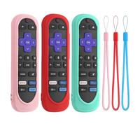 Silicone Remote Case for Roku TV Remote,Silicone Case Cover Compatible with Most Roku Voice Remote,Shockproof Washable Roku Rmote Cover with Lanyard (Pink+Red+Mint)