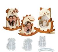 Silicone Resin Mold for Moving Photo Frame, DIY Rocking See-Saw Picture Frame Molds with Dinosaur, Kitten & Puppy Shape, Stand Holder for Resin Casting, Personalized Home Decor Handmade Gifts (4 PCS)