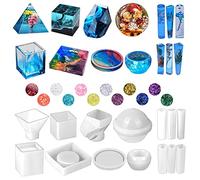 Silicone Resin Molds Kit 26PCS, Epoxy Molds, Large Casting with 12 Glitter Sequins for UV Casting, Including Sphere, Cube, Pyramid, Square, Coaster, Stone & Pendants