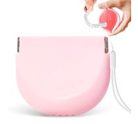 Silicone Retainer Denture Storage Case Holder, Portable Slim Dental Container Cleaning Box with Drain Holes and Leakproof for Aligners, Mouth Guards, Night Guards, Removable Dental Appliances (Pink)