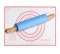 Silicone Rolling Pin, 12 Inch Non Stick, Pastry Pizza Dough Roller with Silicone Baking Mat (Blue)