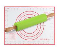 Silicone Rolling Pin, 12 Inch, Non Stick, Pastry Pizza Dough Roller with Silicone Baking Mat for Pizza Pasta Cookie Pie (Green)