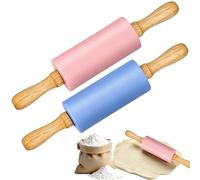 Silicone Rolling Pin,2 Pack Kids Rolling Pins with Wooden Handle,23CM Non-Stick Mini Rolling Pin for Cakes,Baking,Pizza,Fondant,Cookie