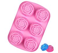 Silicone Rose Mold,Rose Soap Silicone Mold - Flower Shape Large Ice Block Form, 6 Cavity, Dishwasher Safe for Chilled Cocktails, Whiskey, Homemade Juice