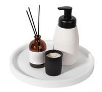 Silicone Round Storage Tray, Non-Slip Organizer, for Bathroom Kitchen Counter, Flexible Dishwasher Safe Vanity Catchall, for Cosmetics Soap-Plants, Black(White 23)