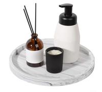 Silicone Round Storage Tray, Non-Slip Organizer, for Bathroom Kitchen Counter, Flexible Dishwasher Safe Vanity Catchall, for Cosmetics Soap-Plants, Black(White Marble 18)