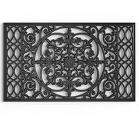 Silicone Rubber Doormat Outdoor, Wrought Iron Scroll Design, Heavy Duty Outside Entrance Mat with Drainage, Vinyl Floor Safe, Odorless Weatherproof Rug for Patio, Porch, Deck (Black Flower, 30 * 18")