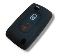 Silicone Rubber Key Cover Case Compatible with Citroen C2 C3 C4 C5 Nemo Peugeot 207 208 307 308 407 408 2 Buttons with Keychain Soft Protective Car Remote Cover (BLACK)