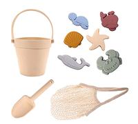 Silicone Sand Toys for Kids, Soft Beach Toys Set Including Beach Bucket and Shovel Set, 6 Sea Animal Molds, Portable Beach Bag Silicone Summer Kids Beach Set for Toddlers 4-10 Beach Party (9pcs)