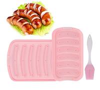 Silicone Sausage Mold, 2 Pieces Sausage Hot Dogs Silicone Mold, Sausage Making Mould, with Air Hole Cover, Seasoning Brush, for Egg Sausage, Baby's Supplementary, LCE Candy, Jelly, Chocolate (Pink)