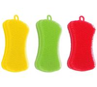 Silicone Scrubbing Sponge 3 Pack Kitchen Silicone Sponge Silicon Non Scratch & Non Smell Kitchen Scrubber Pad Reusable Cleaning for Dishes Fruit Vegetable Multi-Colored Pads Red Orange Green