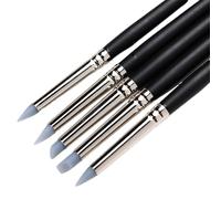 Silicone Sculpting Tools 5Pcs 7.5 Inch Paint Brush with Wood Handles Soft Rubber Tip for Clay Shaping Carving Modeling, Silicone Brush