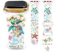 Silicone Sea Turtle Printed Band Compatible with Apple Watch Bands Women 40mm 41mm 38mm 42mm 44mm 45mm 46mm 49mm, Soft Silicone Straps with Charms for iWatch Series 11 10 9 8 7 6 5 4 SE/Ultra 3 2 1