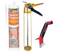Silicone Sealant Set - Bundle Includes General Purpose Waterproof Sealant, Silicone Gun Applicator and 3 In 1 Caulk Tool