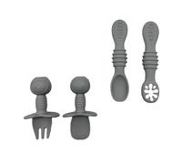 Silicone Self Feeding Baby Utensils 6-12 Months, Babies First Spoons, 3 Baby Spoon, 1 Baby Fork, Toddler Cutlery Set Bojiwavawd (Grey)